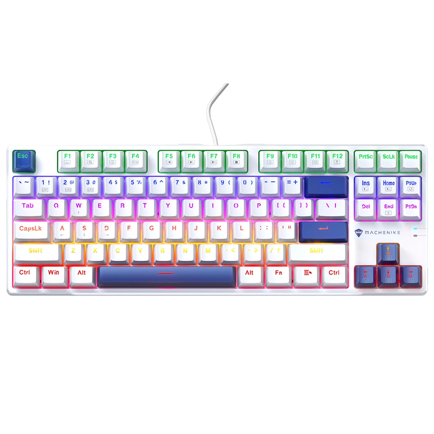 Machenike K500B 75% TKL Mechanical Gaming Keyboard, Hot-Swappable Red Switch, RGB Backlit, Compact Design, White/Blue