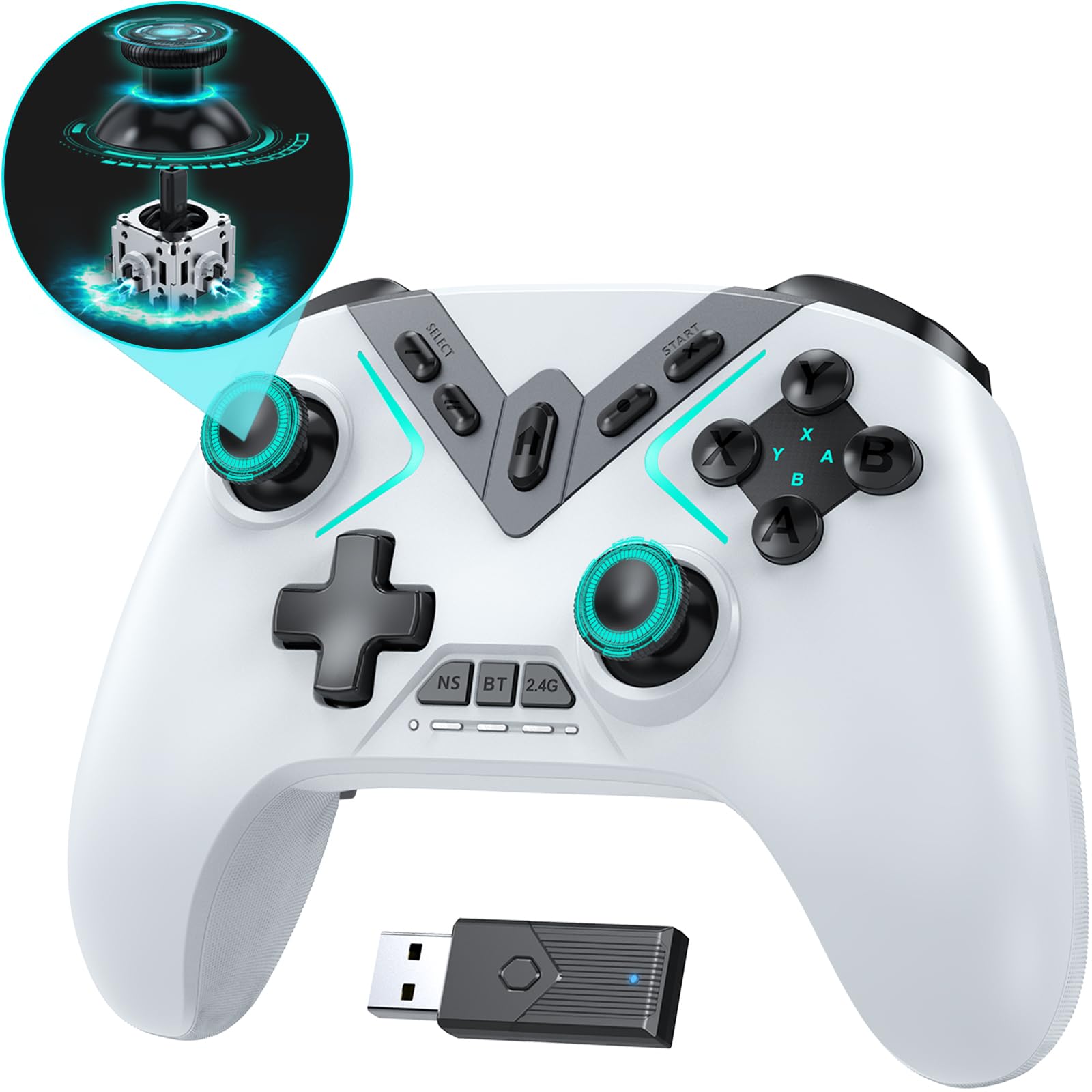 Dual Hall Effect PC Controller-No Drift No Dead Zone  Bluetooth Controller for PC Windows/iPhone/Android/Switch/Steam Deck/TV/Tesla with Hall control buttons & Joysticks/Joystick Speed Down (No Phone Clip)