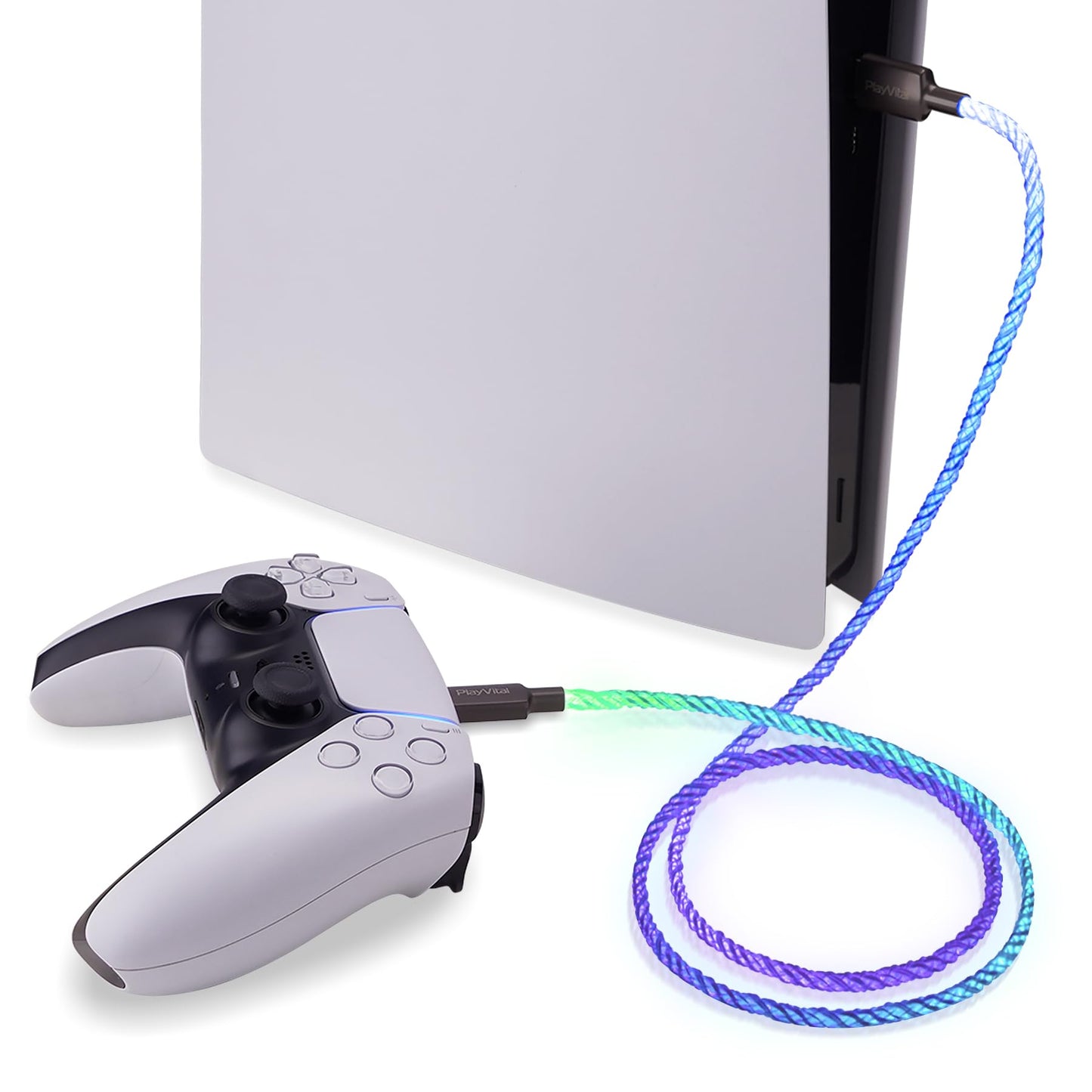PlayVital USB-C LED Charging Cable for ps5/ps5 Edge Controller  6.56FT Universal RGB Light Up Charger Cord for Xbox Series X/S  Elite Series 2 Controller  for Nintendo Switch/OLED/Lite/Switch 2 Pro