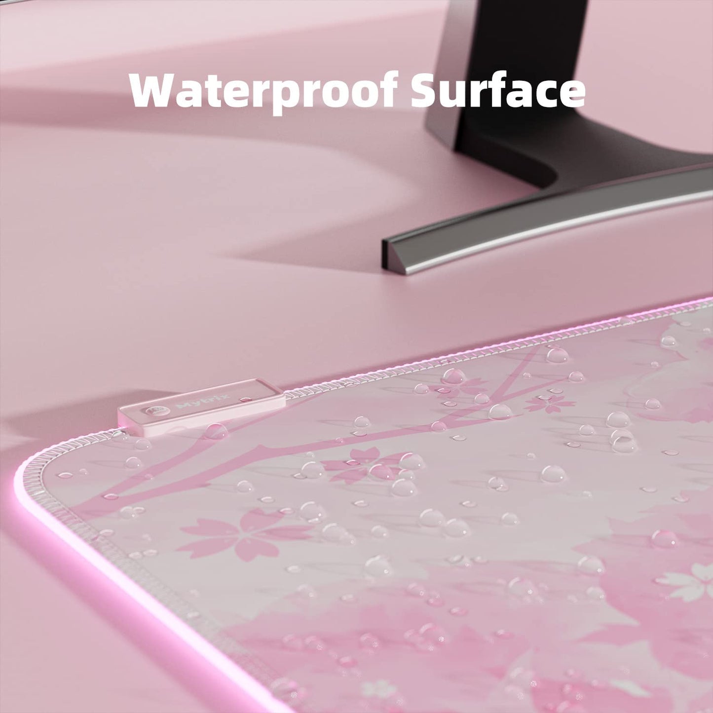 Mytrix Pink RGB LED Gaming Mouse Pad, XXL 800×300mm, Waterproof Rubber, 14 Modes, Non-Slip Sakura Mat for Gamer and Office Use