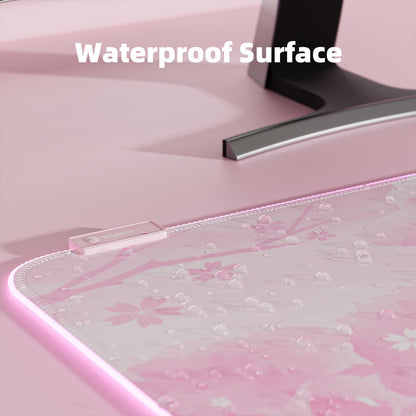 Mytrix Pink RGB LED Gaming Mouse Pad, XXL 800×300mm, Waterproof Rubber, 14 Modes, Non-Slip Sakura Mat for Gamer and Office Use
