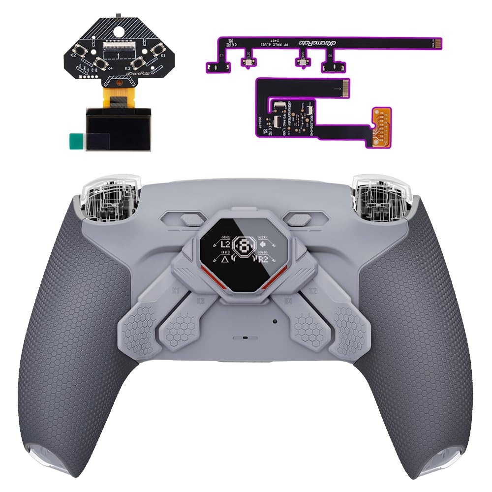 eXtremeRate SPARK Back Paddles Kit for PS5 Controller BDM-030 040 050  OLED Display + Clicky Trigger Stops + Ergonomic Rubberized Grips Remappable 4 Back Buttons Set for PS5 Controller - Classic Gray