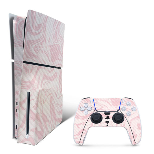 MightySkins Carbon Fiber Skin for PS5 Playstation 5 Slim Disc Edition Bundle - Silky Pink Protective  Durable Textured Carbon Fiber Finish Easy to Apply Made in The USA