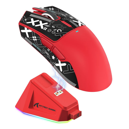 MAGIC-REFINER Attack Shark X11 Wireless Gaming Mouse, 22000 DPI, RGB Dock, Red & Griptape, 5 Programmable Buttons for PC/Mac
