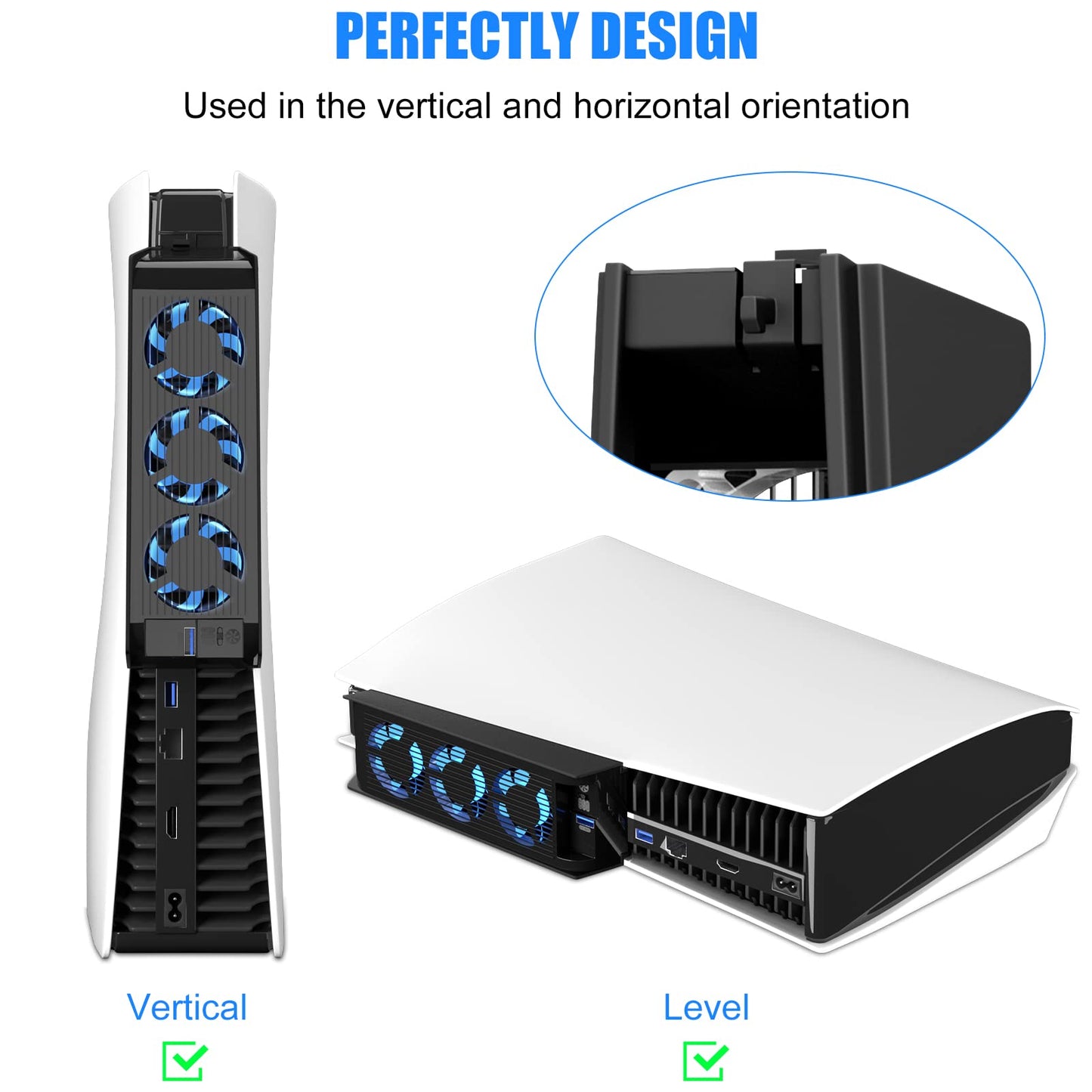 Electight PS5 Cooling Fan - Efficient Cooling System, 3 High-Speed Fans, Adjustable Speed, White, Compatible with PS5 Digital/Disc Edition