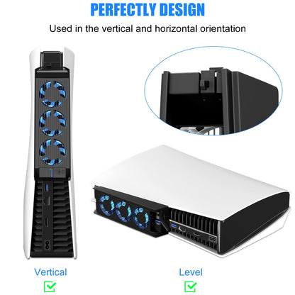 Electight PS5 Cooling Fan - Efficient Cooling System, 3 High-Speed Fans, Adjustable Speed, White, Compatible with PS5 Digital/Disc Edition