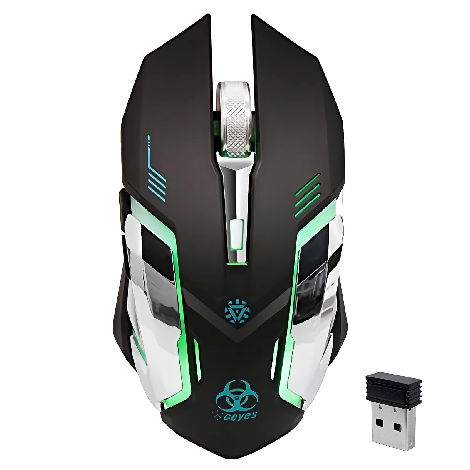 VEGCOO Wireless Gaming Mouse  Silent Wireless Mouse  Rechargeable Computer Mice with Colorful RGB LED Lights and 3-Level-Adjustable DPI  6 Buttons Mouse with Side Buttons for Laptop and Desktop