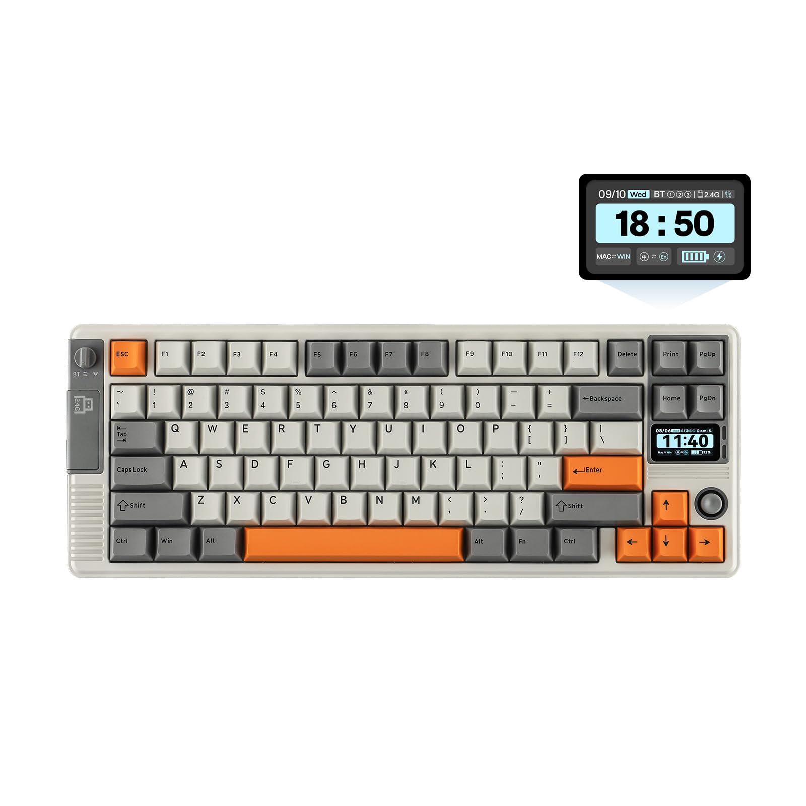 EPOMAKER RT85 Wireless Mechanical Keyboard with Joystick & DIY Screen  8000mAh  BT/USB/2.4Ghz  Gasket  5-Layer Paddings  Hot-Swap  PBT Keycap  75% Gaming Keyboard (Retro White  Creamy Jade)