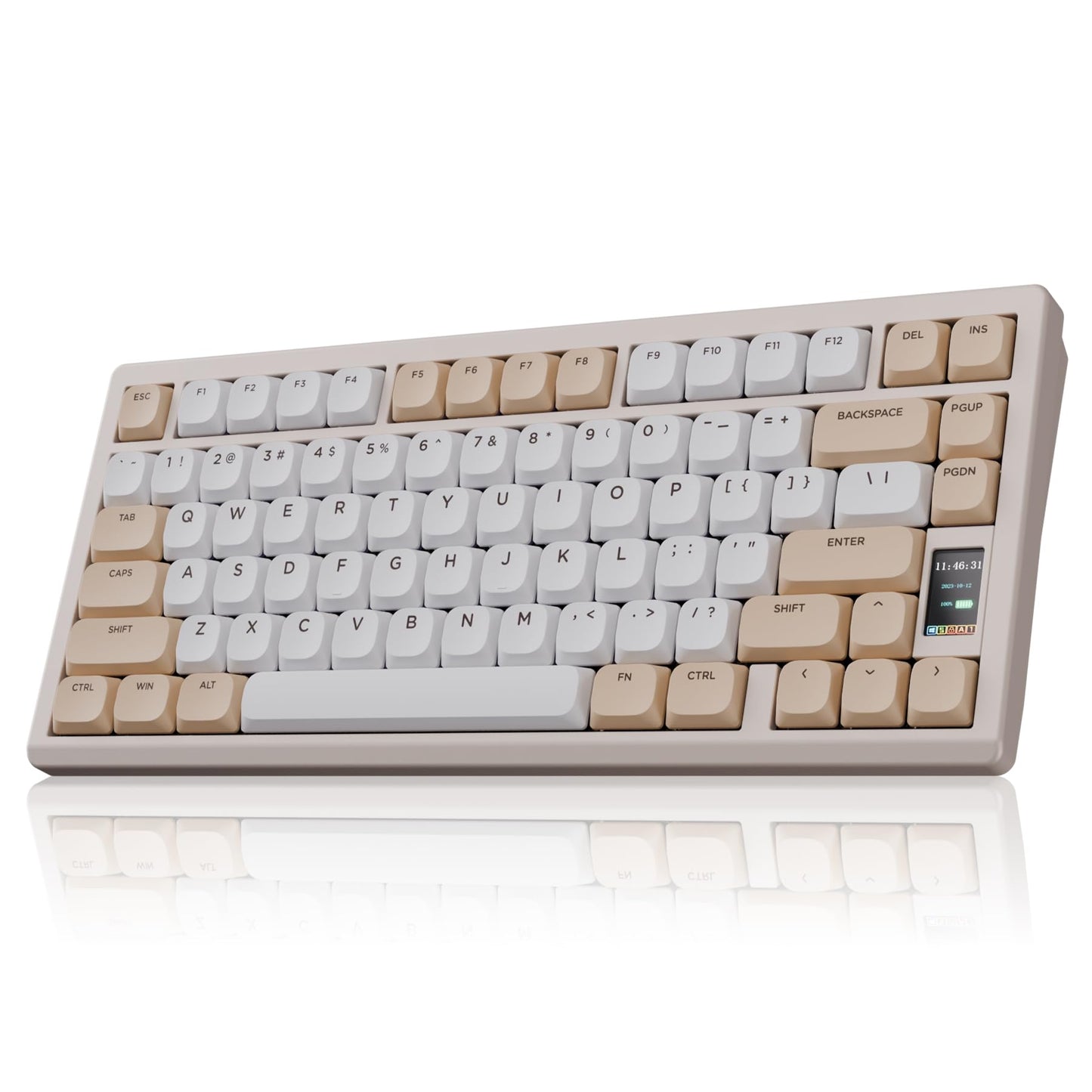 OOCTPK Mechanical Keyboard, Wireless RGB Gaming Keyboard with LCD Screen, UltraThin Design, Beige, PC/Mac Compatible