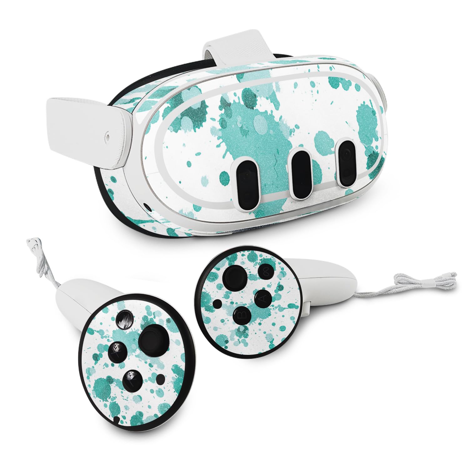 MightySkins Glossy Glitter Skin Compatible with Meta Quest 3 - Teal Splatter | Protective  Durable High-Gloss Glitter Finish | Easy to Apply
