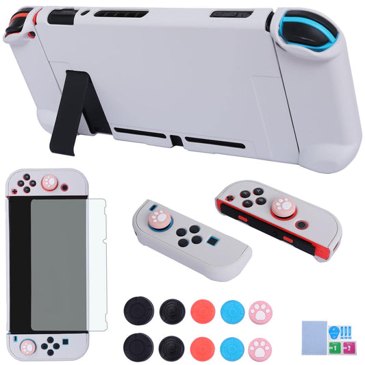 COMCOOL Dockable Case for Nintendo Switch 3 in 1 Protective Cover Case for Nintendo Switch and Joy-Con Controller with Screen Protector and Thumb grips - Stone