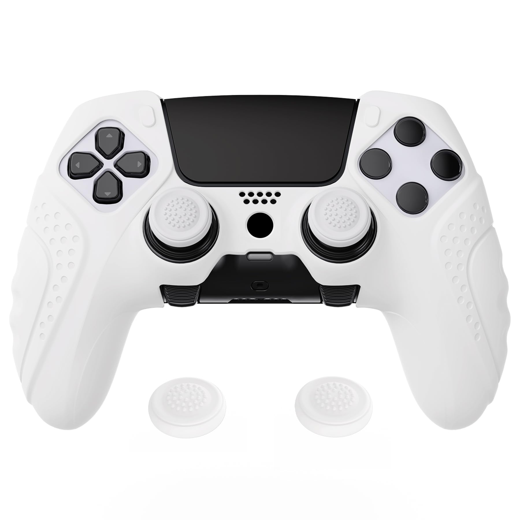 PlayVital Guardian Edition Anti-Slip Ergonomic Silicone Cover Case for ps5 Edge Controller  Soft Rubber Protector Skin for ps5 Edge Wireless Controller with Thumb Grip Caps - White