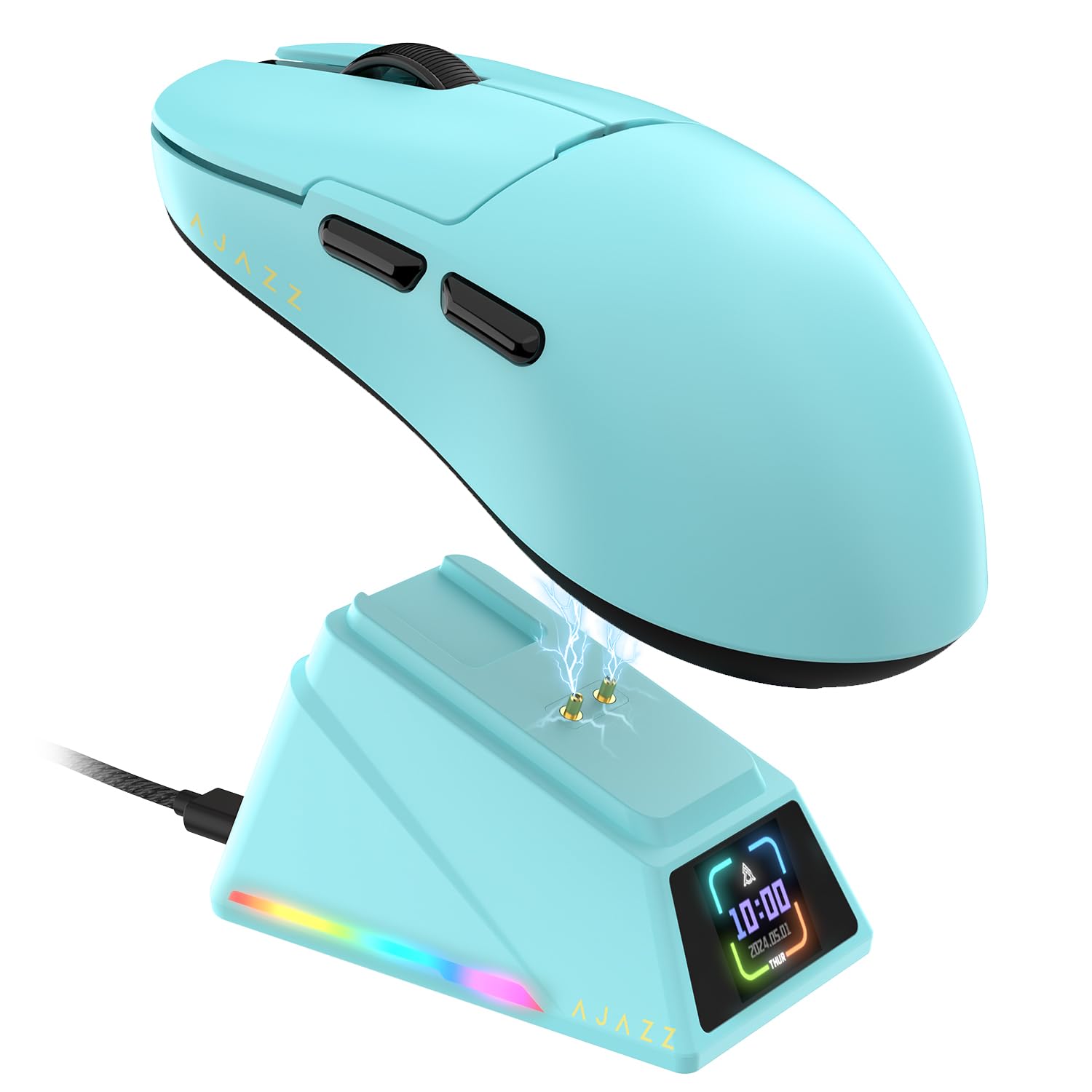 Yindiao AJAZZ AJ159 APEX Wireless Gaming Mouse with Magnetic Charging Base  56g Lightweight BT/2.4G/USB-C Wired Mouse  PAW3950APEX 42K DPI Optical Sensor  Programmable Buttons for PC/Mac/Win(Blue)