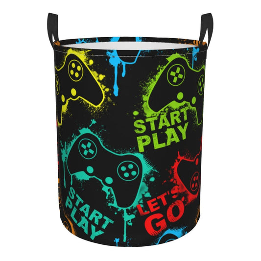 Gbuzozie Colorful Silhouettes Game Joystick Round Laundry Hamper Storage Basket Toys Clothes Organizer Bin For Home Bathroom Bedroom Dorm Nursery  38l