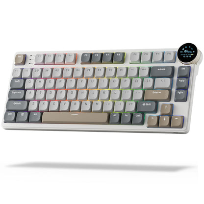 RK ROYAL KLUDGE N80 Low Profile Mechanical Keyboard, Smart Display, 3-Modes Wireless, Quiet Red Switch, Sandy Grey