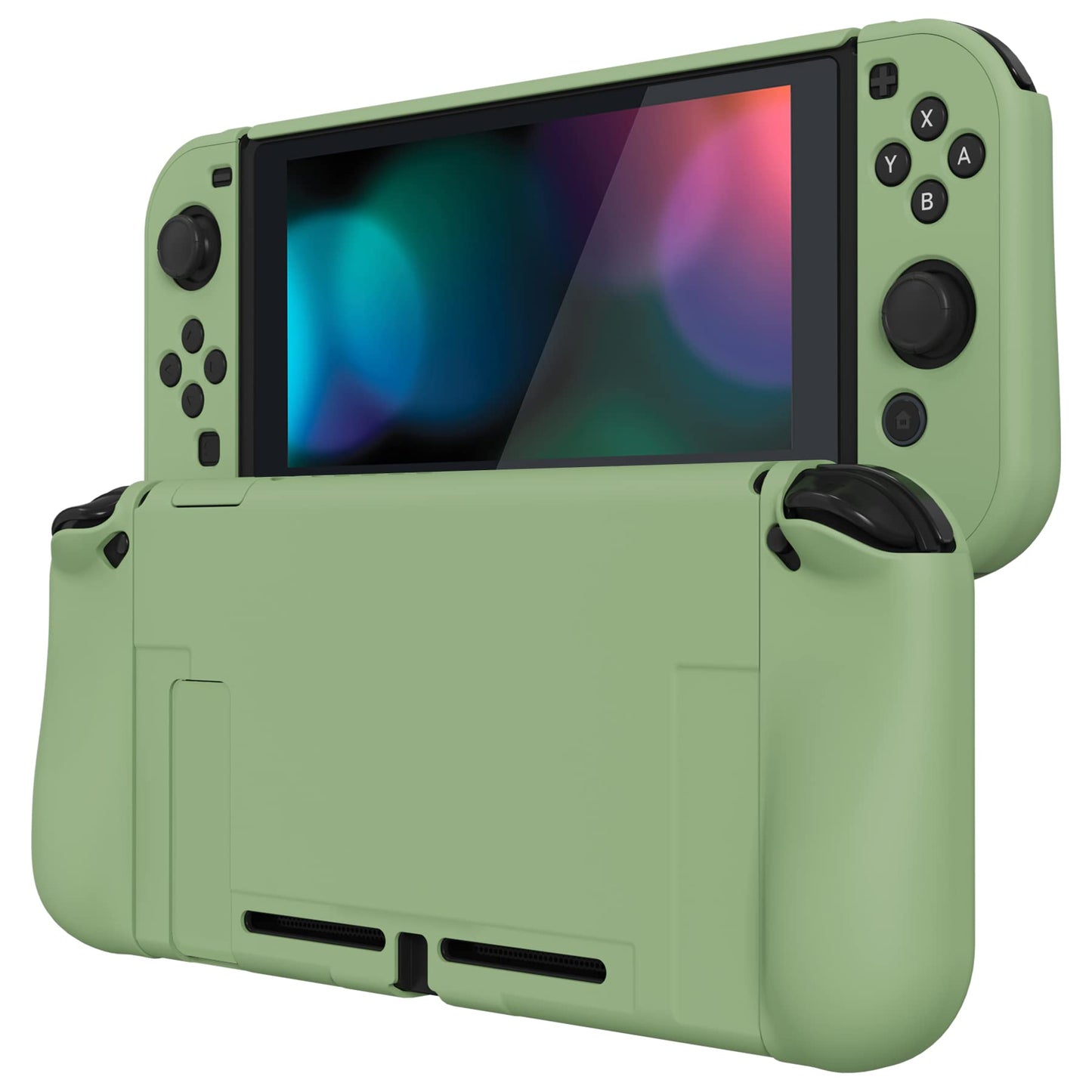 PlayVital Cute Ergonomic Grip Case for Nintendo Switch  Upgraded Protective Hard Case Protector for Switch - Shock-absorbent Anti-Scratch Dockable Durable Cover Game Accessories  Matcha Green