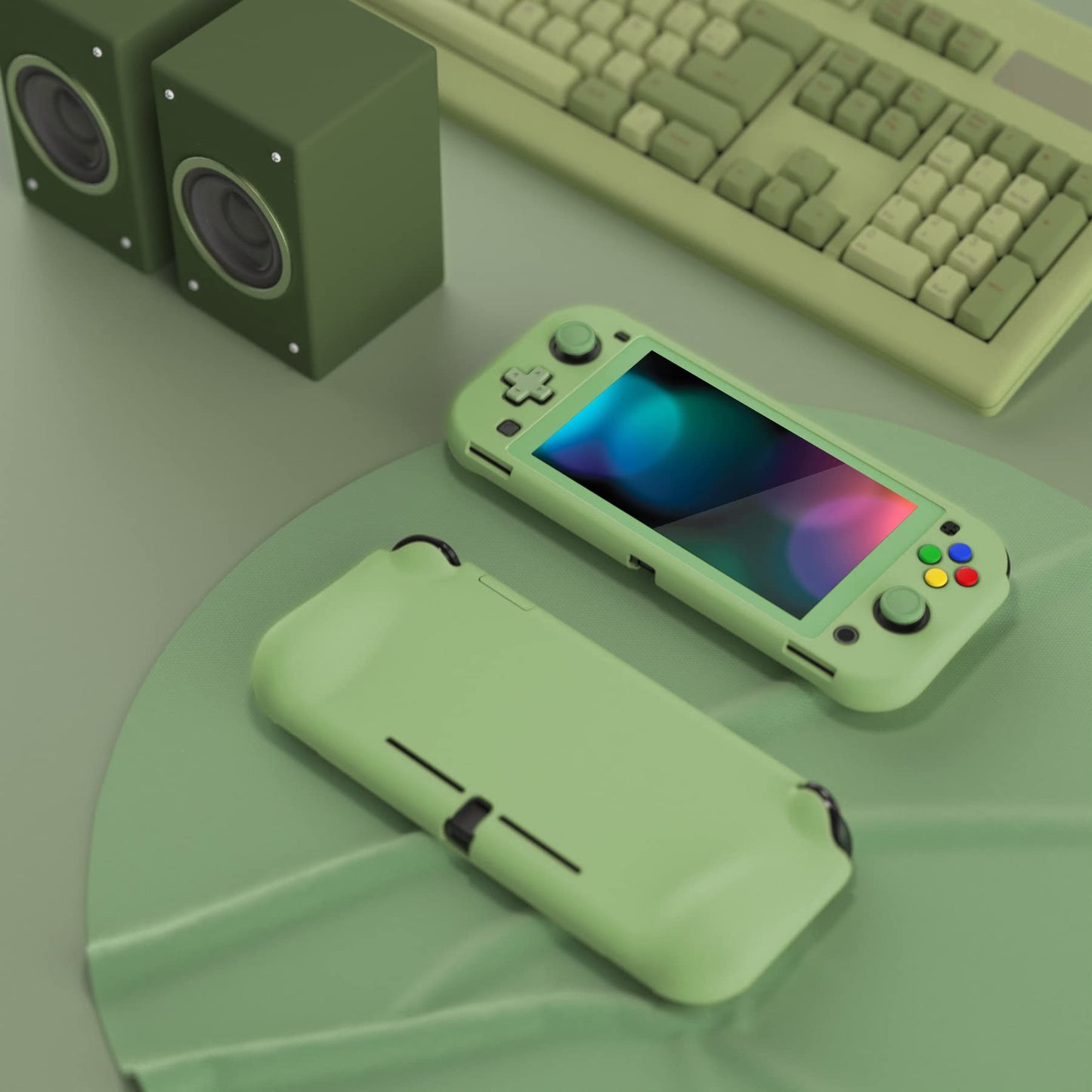 PlayVital ZealProtect Case for Nintendo Switch Lite - Hard Shell, Ergonomic Grip, Matcha Green, Includes Screen Protector & Thumb Caps