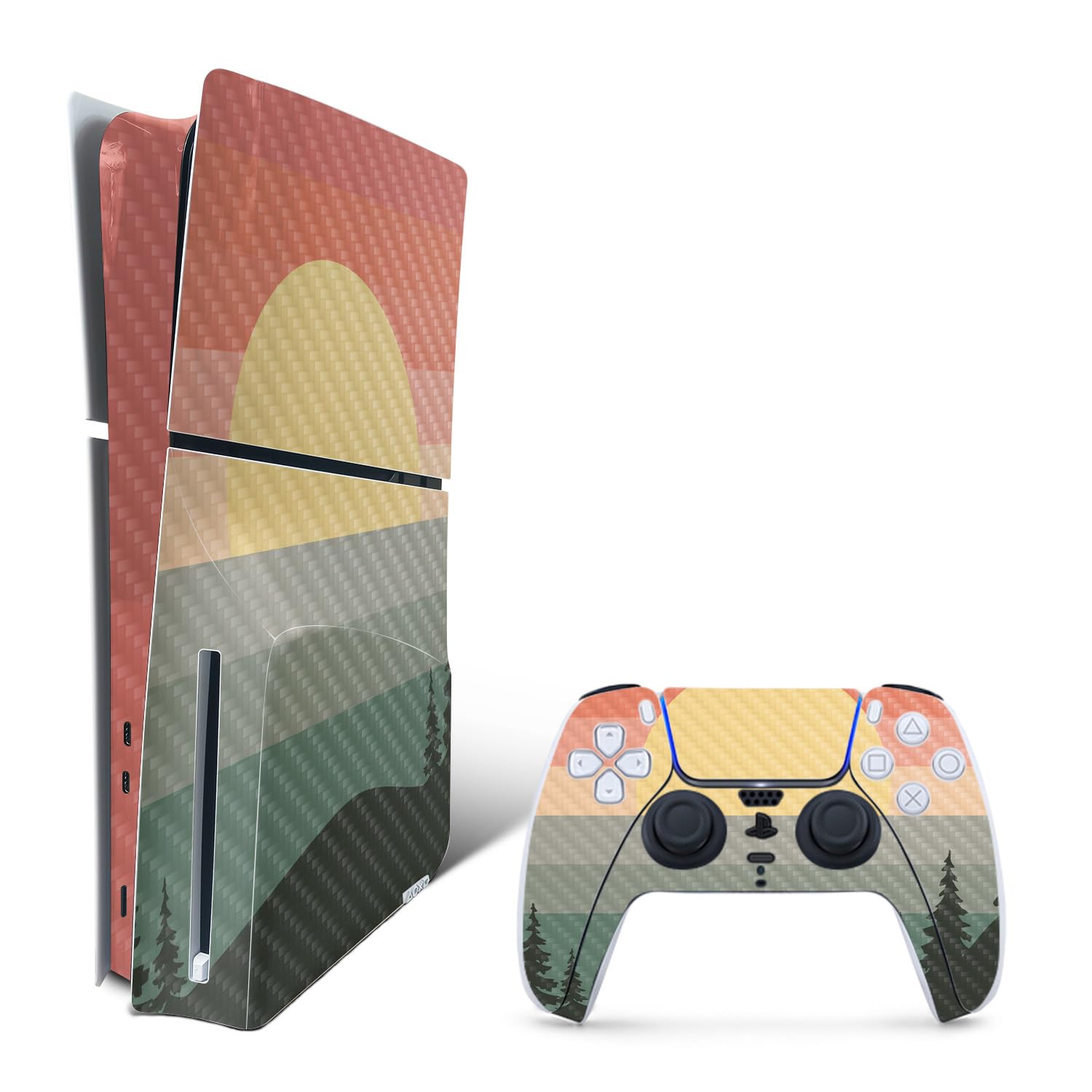 MightySkins Carbon Fiber Skin for PS5 PlayStation 5 Slim Disc Edition Bundle - Sunset Forest Protective  Durable Textured Carbon Fiber Finish Easy to Apply Made in The USA