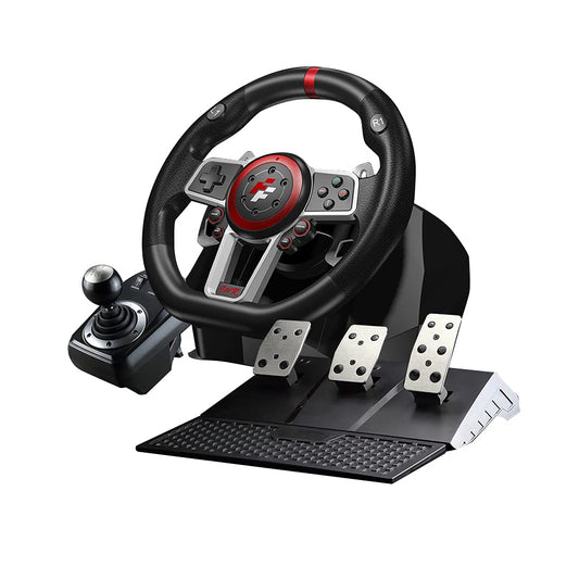 Flashfire 900R Racing Wheel Set with Clutch Pedals & H-shifter - Red & Black for PC, PS3, PS4, Xbox 360, Xbox One, Nintendo Switch
