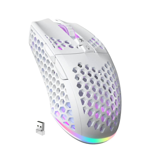 SOLAKAKA SM600 White Wireless Gaming Mouse 8000 DPI Tri-Modes BT5.1/Type-C Wired/2.4G Wireless Mouse with 2 Side Buttons  Programmable Macro Gamer Mouse with RGB Light for Laptop/PC/Mac