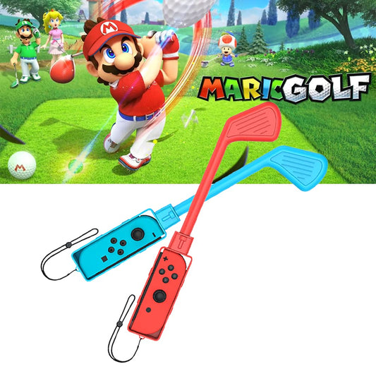 Uxilep Golf Club for Mario Golf: Super Rush - for Nintendo Switch Joy-con Accessories Mini Golf Clubs Hand Grip Accessories with Wrist Strap for Joy Cons - 2 Pack (Red & Blue)