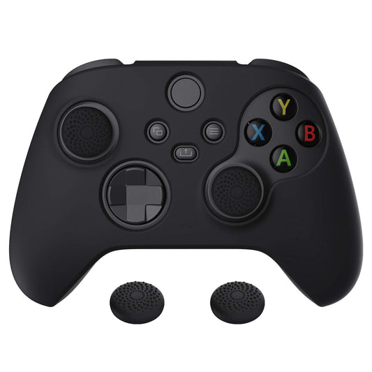 PlayVital Black Pure Series Anti-Slip Silicone Cover Skin for Xbox Series X Controller  Soft Rubber Case Protector for Xbox Core Wireless Controller with Black Thumb Grip Caps