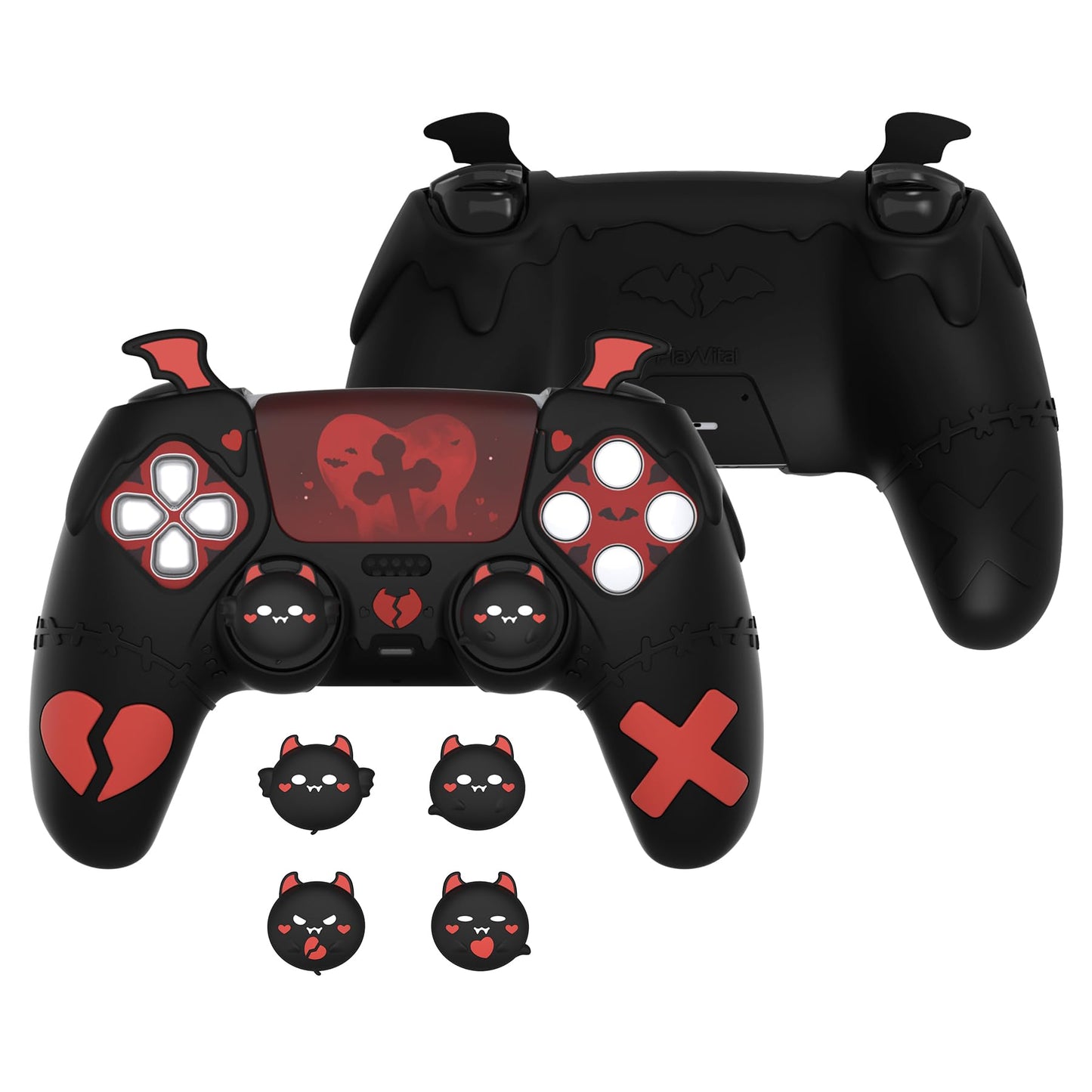 PlayVital Gothic Imp Series Cute Silicone Case for ps5 Controller with 4 Thumb Grips and 6 Stickers  Anti-Slip Silicone Skin Cover  Compatible with ps5 Charging Station  Black
