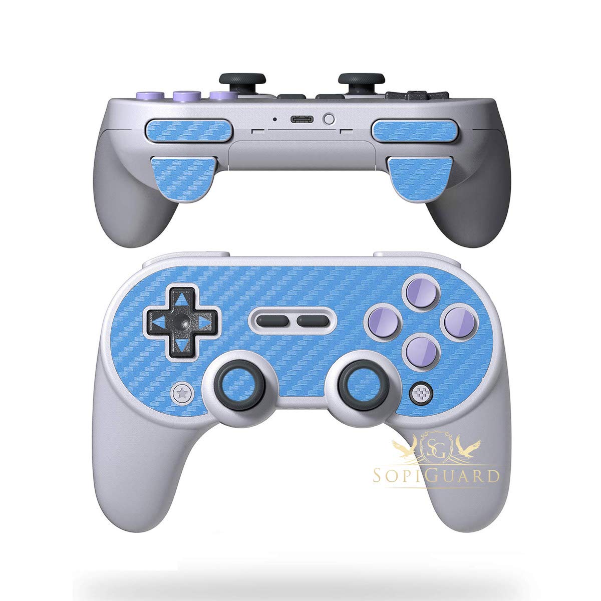 SopiGuard Skin for 8BitDo SN30 Pro+ Controller Precision Cut Vinyl Sticker Wrap (Carbon Sky Blue)