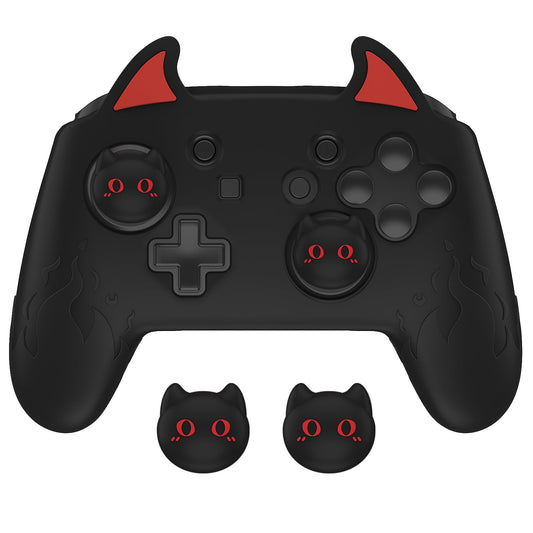 playvital Cute Demon Silicone Grip Cover for Nintendo Switch Pro Controller  Anti-Slip  Kawaii Protective Skin with Joystick Caps and Stickers Compatible with Nintendo Switch Pro- Black