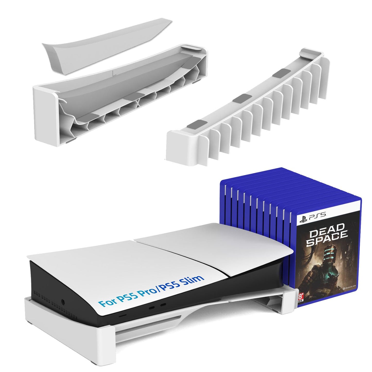 ZYTHRONE PS5 Slim & Pro Horizontal Stand, Holds 12 Game Discs, White, Model 8033