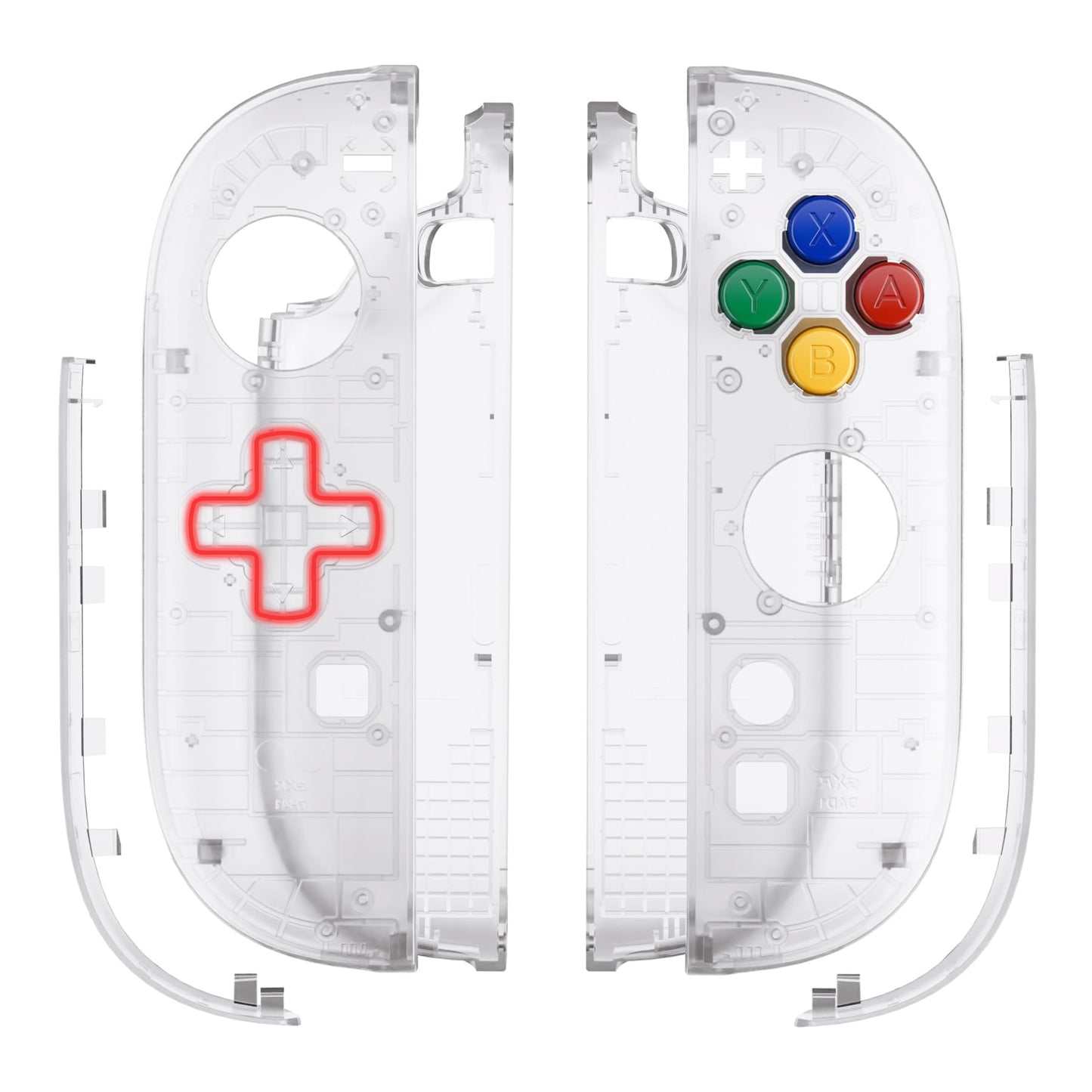 eXtremeRate DIY Replacement Shell (D-Pad Version) with Buttons for Joycon 2  Custom Housing Faceplate Case + Decorative Strips + ABXY Dpad for Nintendo Switch 2 Controller - Essence Version - Clear