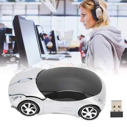 ASHATA 2.4GHz Car Shape Optical Gaming Mouse - Silver Plastic Design for PC, Laptop, Win 7, Linux