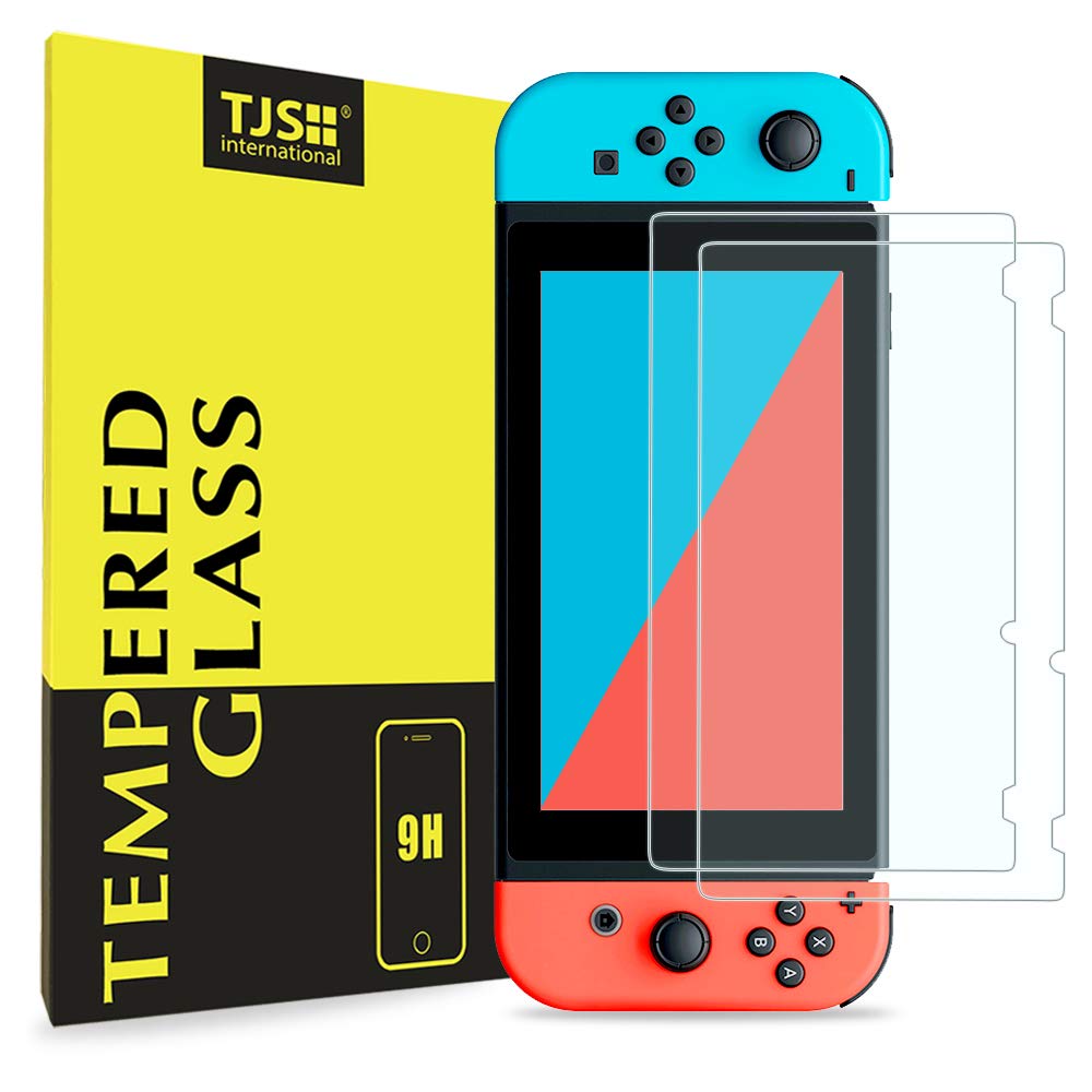 TJS 2 Pack Screen Protector Tempered Glass for Nintendo Switch Model 2017 6.2  [Works While Docking] - 0.3mm Thickness/Bubble Free/Ultra Clear/9H Hardness/Anti-Scratch/Anti-Fingerprint (Clear)