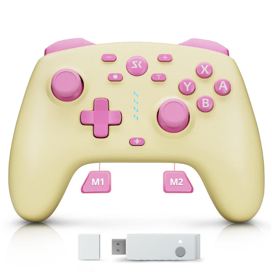 Wireless Switch Controller for Switch/Lite/OLED/Switch 2  Hall Effect control buttons & Joysticks/Wake-Up Function/Turbo  2.4G+BT Multi-Platform for PC  Steam Deck  Luna  iOS/Android/macOS  devices  Yellow