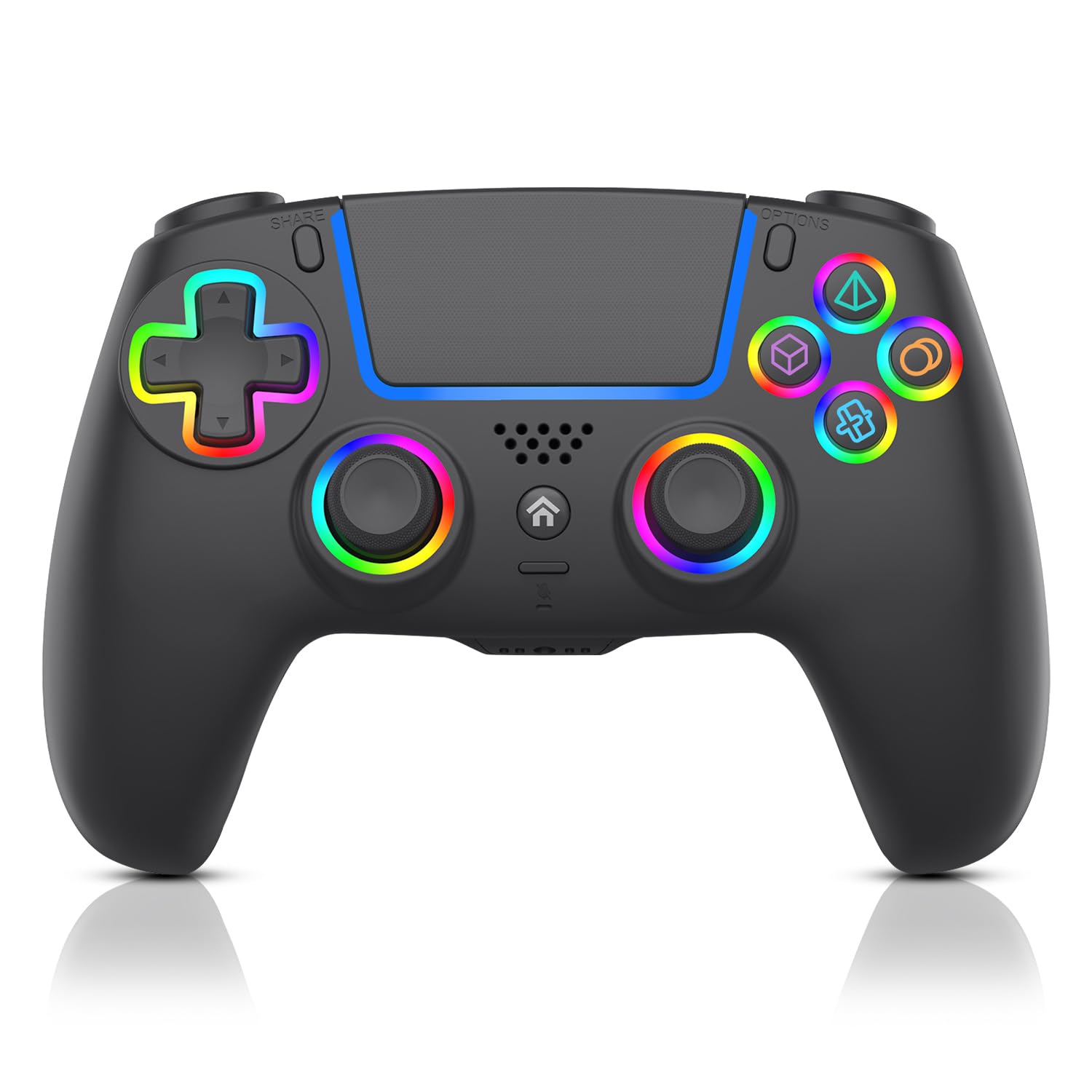 ADHJIE Compatible with PS5 Controller  RGB LED Wireless Controller for PS5/PS5 Slim/PS5 Pro/PC with 3.5mm Audio Headset Jack&1000mAh Built-in Battery  Turbo&Dual Vibration  Black
