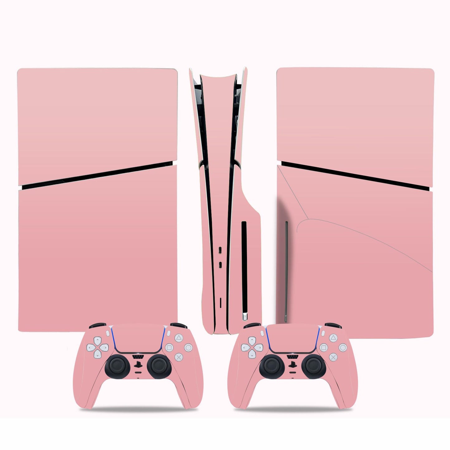 Skin Sticker Compatible with PS5 Slim Disc Console, Vinyl Decal Protective Cover for Wireless Controller (Pink)