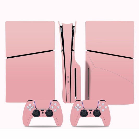 Skin Sticker Compatible with PS5 Slim Disc Console, Vinyl Decal Protective Cover for Wireless Controller (Pink)