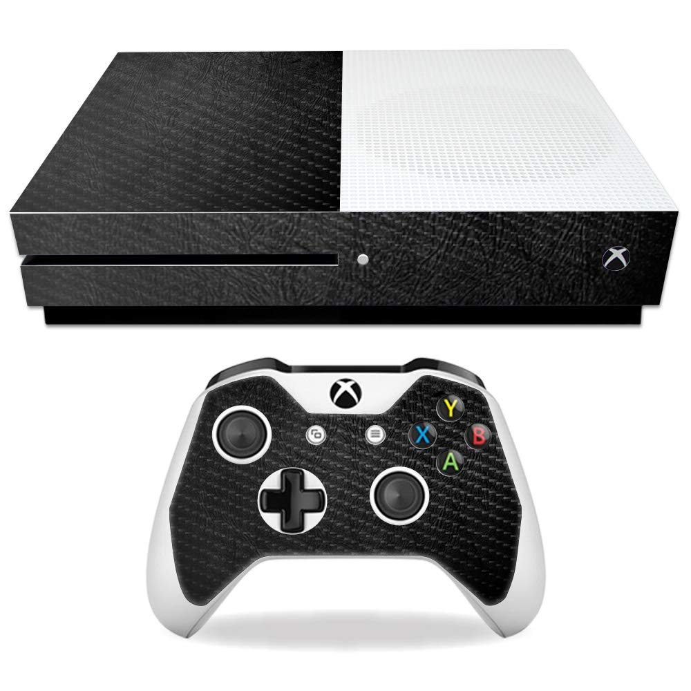 MightySkins Carbon Fiber Skin for Microsoft Xbox One S - Black Leather | Protective  Durable Textured Carbon Fiber Finish | Easy to Apply  Remove  and Change Styles | Made in The USA