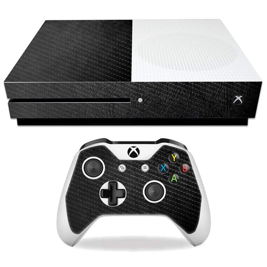 MightySkins Carbon Fiber Skin for Microsoft Xbox One S - Black Leather | Protective  Durable Textured Carbon Fiber Finish | Easy to Apply  Remove  and Change Styles | Made in The USA