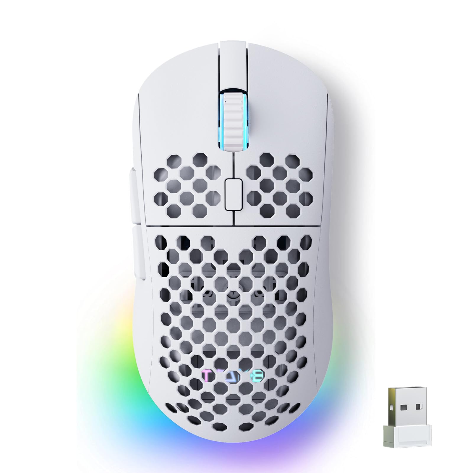TMKB Falcon M1 Wireless Gaming Mouse  24000DPI Optical Sensor  180Hrs Battery  Lightweight  6 Programmable Buttons  RGB Strip  2.4G/BT5.2/USB-C Wired for PC/Mac/Laptop - Matte White