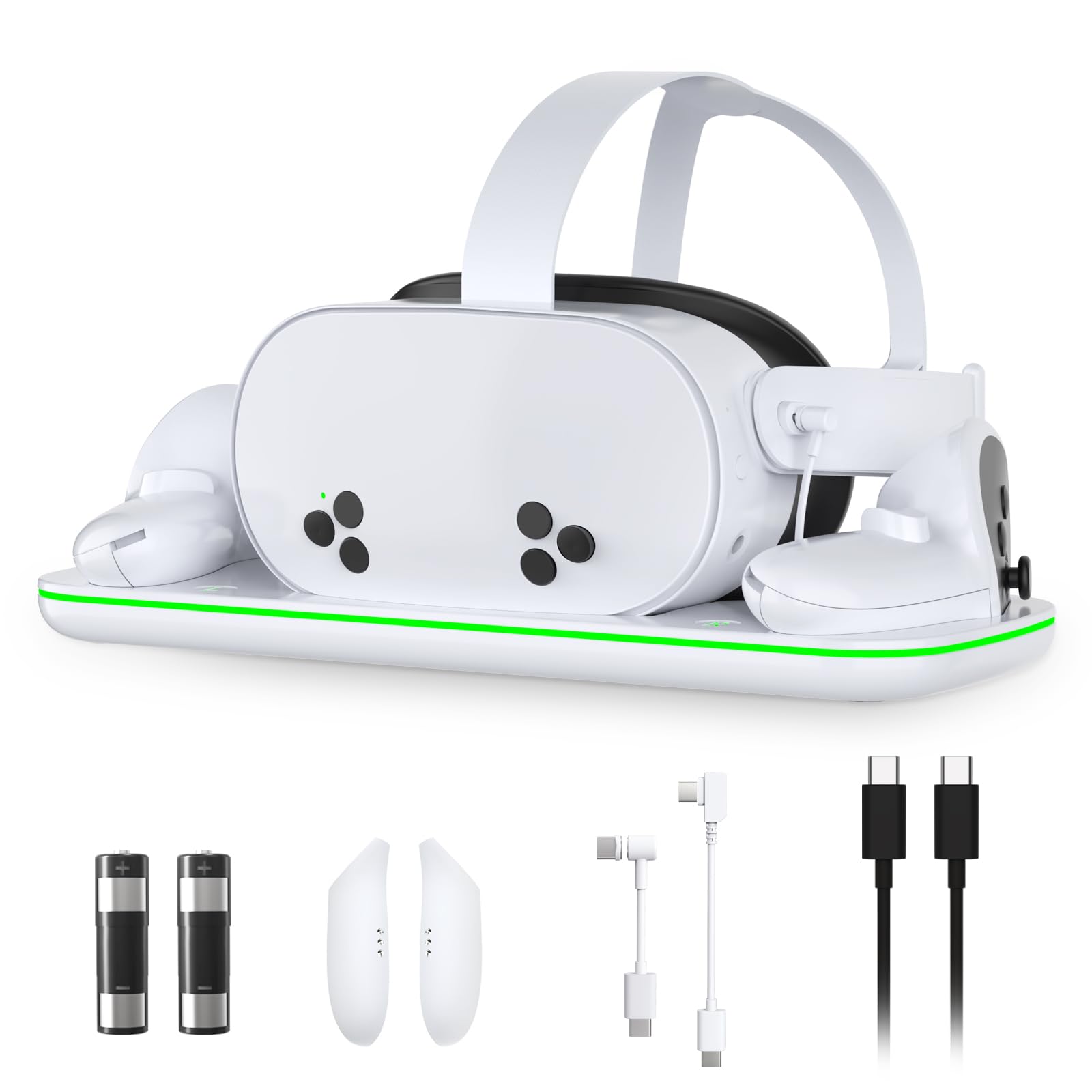 Charging Station for Meta Quest 3 and Oculus Quest 3S  VR Accessories Charging Station with LED Light for Oculus Quest 3/ 3S  Charger Stand with 2 Rechargeable Batteries  Magnetic Charging Design