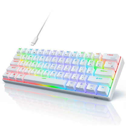 RK ROYAL KLUDGE RK61 Wired 60% Mechanical Gaming Keyboard, Hot-Swappable Red Switch, RGB Backlit, Ultra-Compact, White