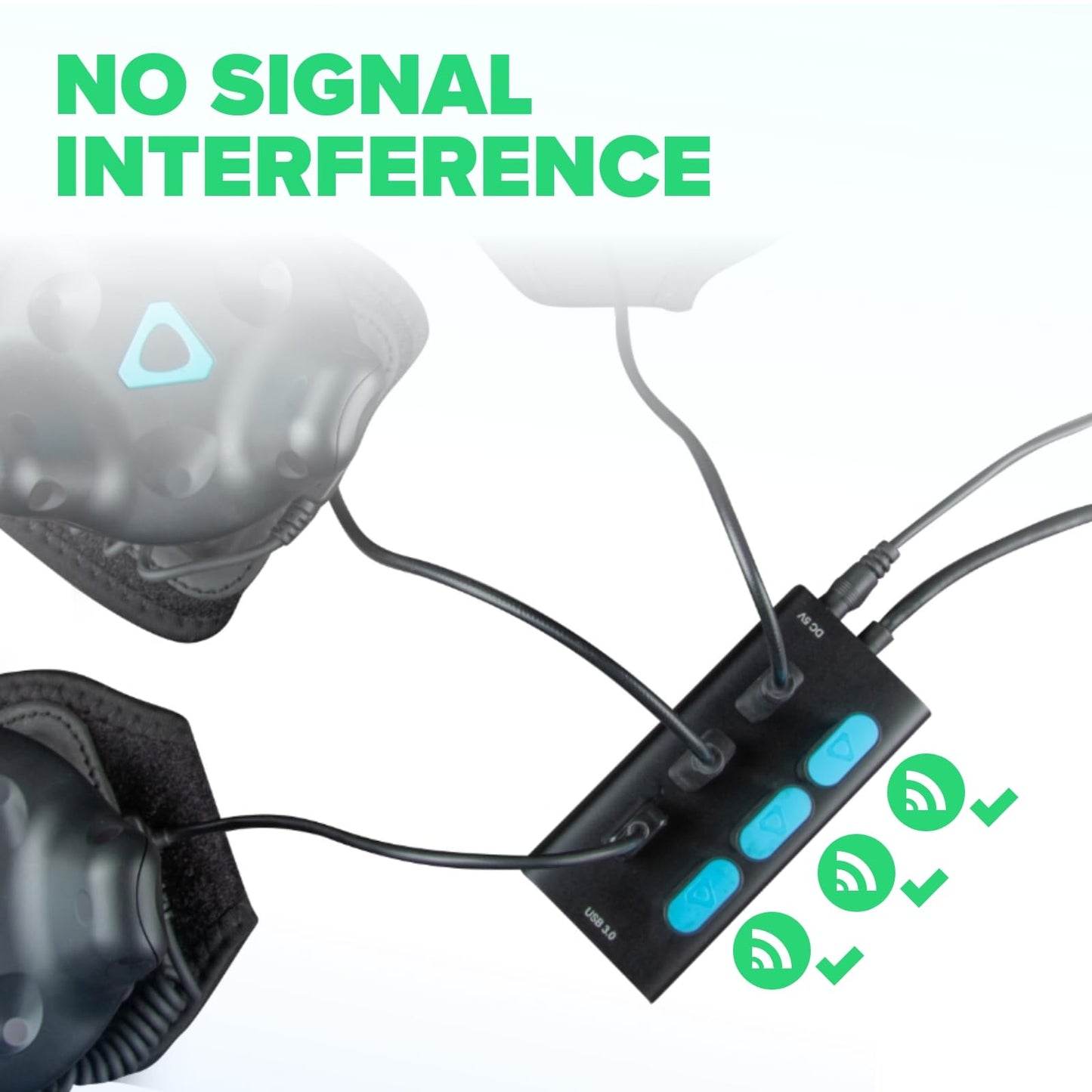 Rebuff Reality 7-Port USB Hub 3.0 with Smart Charging Port - Black, 31.5-inch Cable, Compatible with Vive Tracker 3.0 & VR Dongles