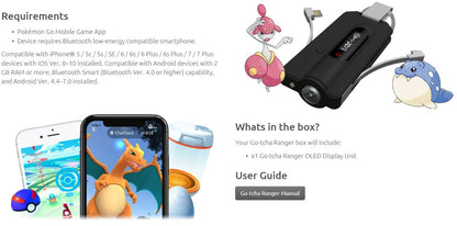 Datel Go-Tcha Ranger LED Touch Screen - Accessory for Pocket Monster Go Plus - Model 1204554 - Compatible with iPhone/Android - Blue
