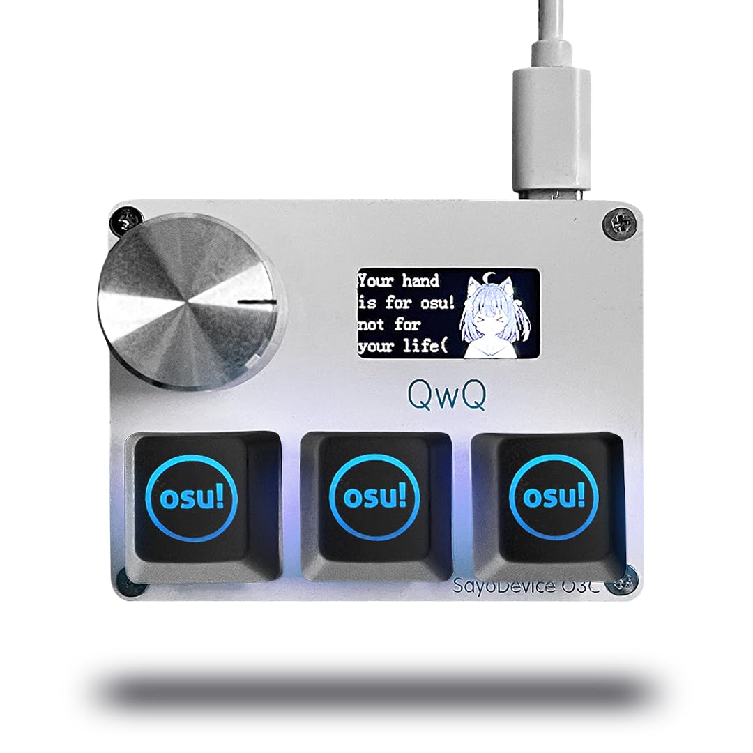 BTXETUEL SayoDevice O3C OSU Keyboard Rapid Trigger Hall Switches Magnetic Linear Switches Keyboard with Knob and Screen Copy Paste Shotcut Macro Hotswap Mini Keypad (with OSU keycaps-White)