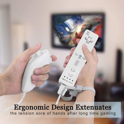 TechKen Wii Remote Controller Set - 2 Remotes with Motion Sensor Plus & 2 Nunchucks - Black & White