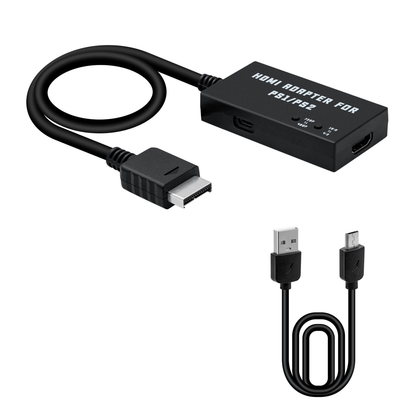 Mcbazel HDMI Adapter for PS2/PS1 - 480p/720p Support, 4:3/16:9 Aspect Ratio, Black, Model MT-010014