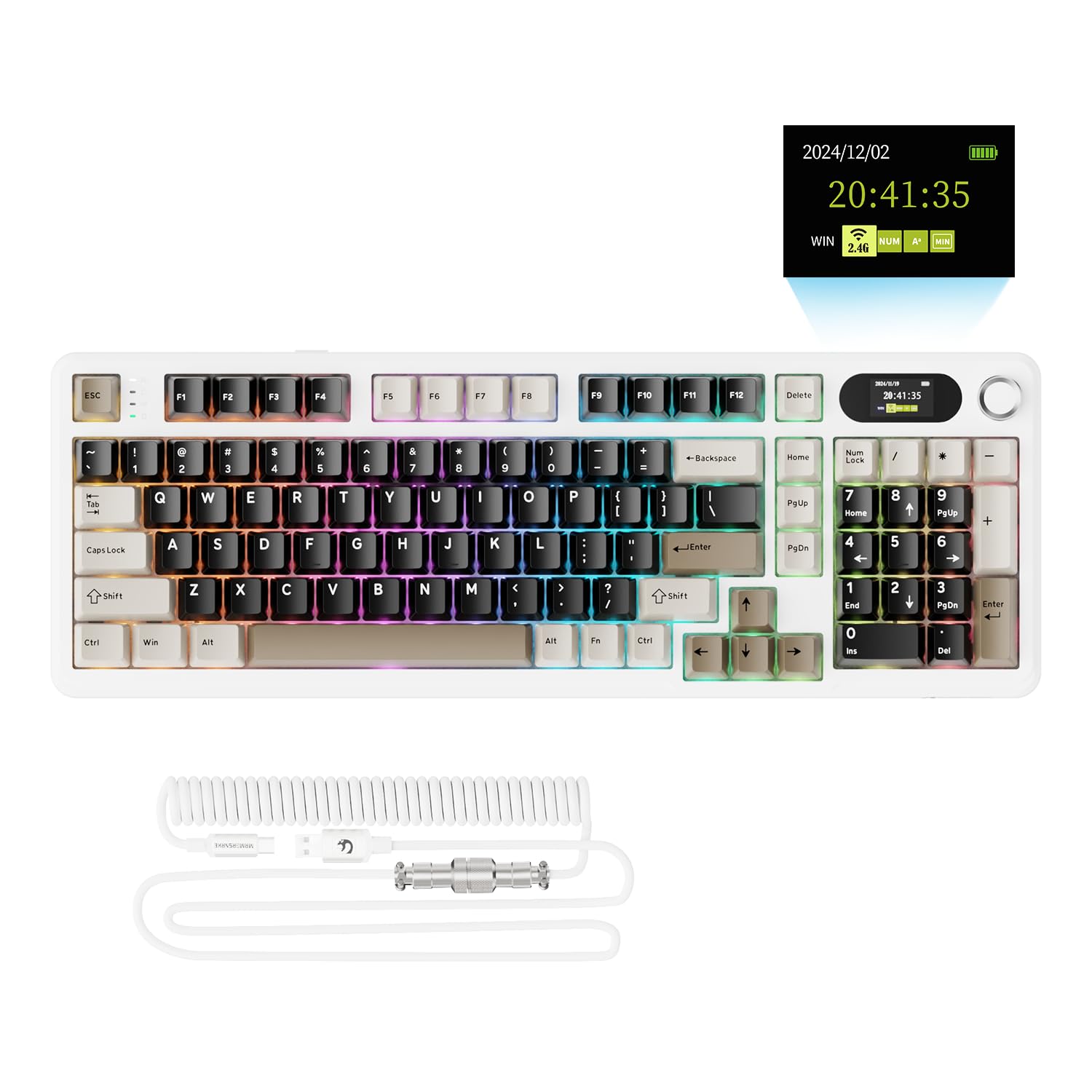 ATTACK SHARK X98PRO Wireless Mechanical Keyboard Multi-Function Knob&TFT Screen Tri-Mode BT/2.4GHz/USB-C Keyboard Hot-Swappable RGB Backlit 4000mAh 98 Keys Cloud Drive for Win/Mac/Linux-Creamy White