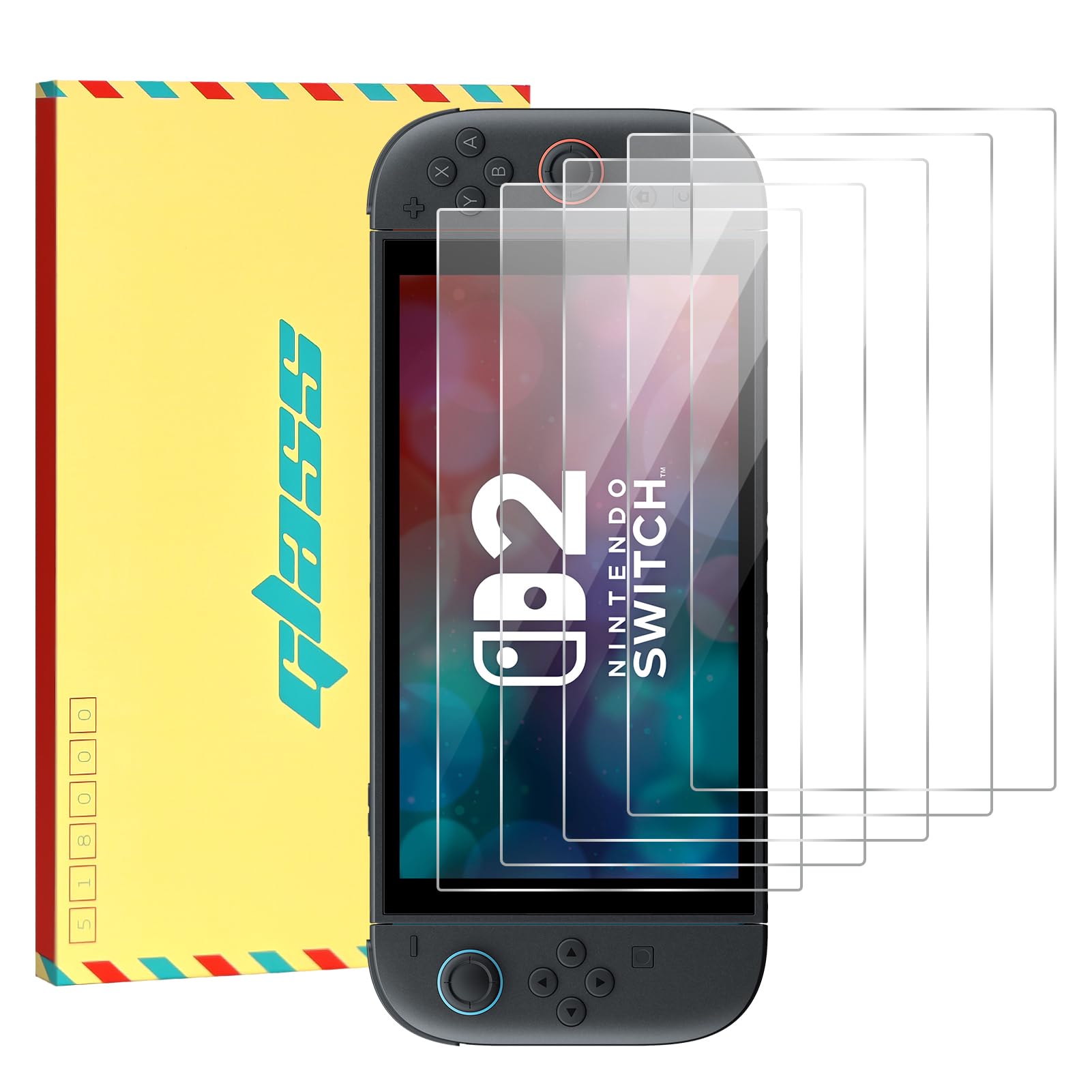 Jngnpn 5-Pack Tempered Glass Screen Protector for Switch 2 Model 2025 [7.9 Inch] HD Clear  Anti Scratch  Bubble Free  Easy Installation  9H Hardness  Ultra Thin