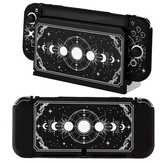 CasosexploreLab Shell Case Compatible with Nintendo Switch OLED Black Moon Phase Protective Cover for Nintendo Switch Joycon Controller Soft TPU Grip Dokable Case Carrying Cover Switch Accessories